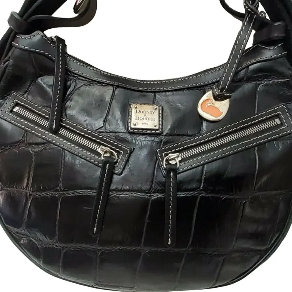 Y2K‎ Rare Dooney & Bourke Moon Round Baguette Purse Black Leather Croc Embossed